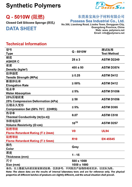 Silicone硅橡膠海綿 - Q-5010W