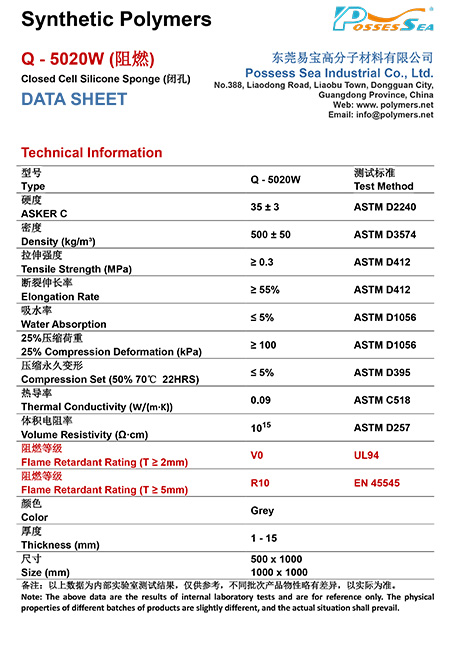 Silicone硅橡膠海綿 - Q-5020W